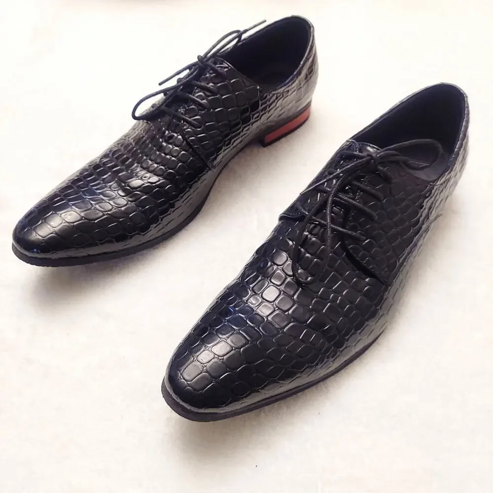 Castelleone Men's Size 43 (9.5/10) Black Faux Crocodile Dress Shoes